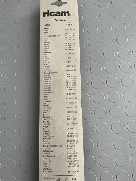 "16"" 410Mm Per Coppia Spazzole Tergi 605/16 " - FIAT PANDA 1986 - SEAT TERRA